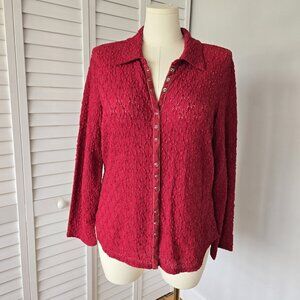 J. Jill Red Lace Snap Button-up Blouse 2X Romantic Y2K Glam Coquette Soft Grunge